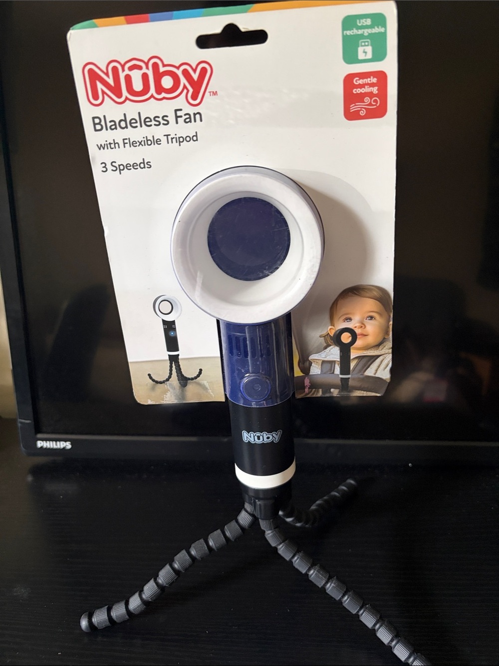Nuby Bladeless Portable Fan in Navy and White